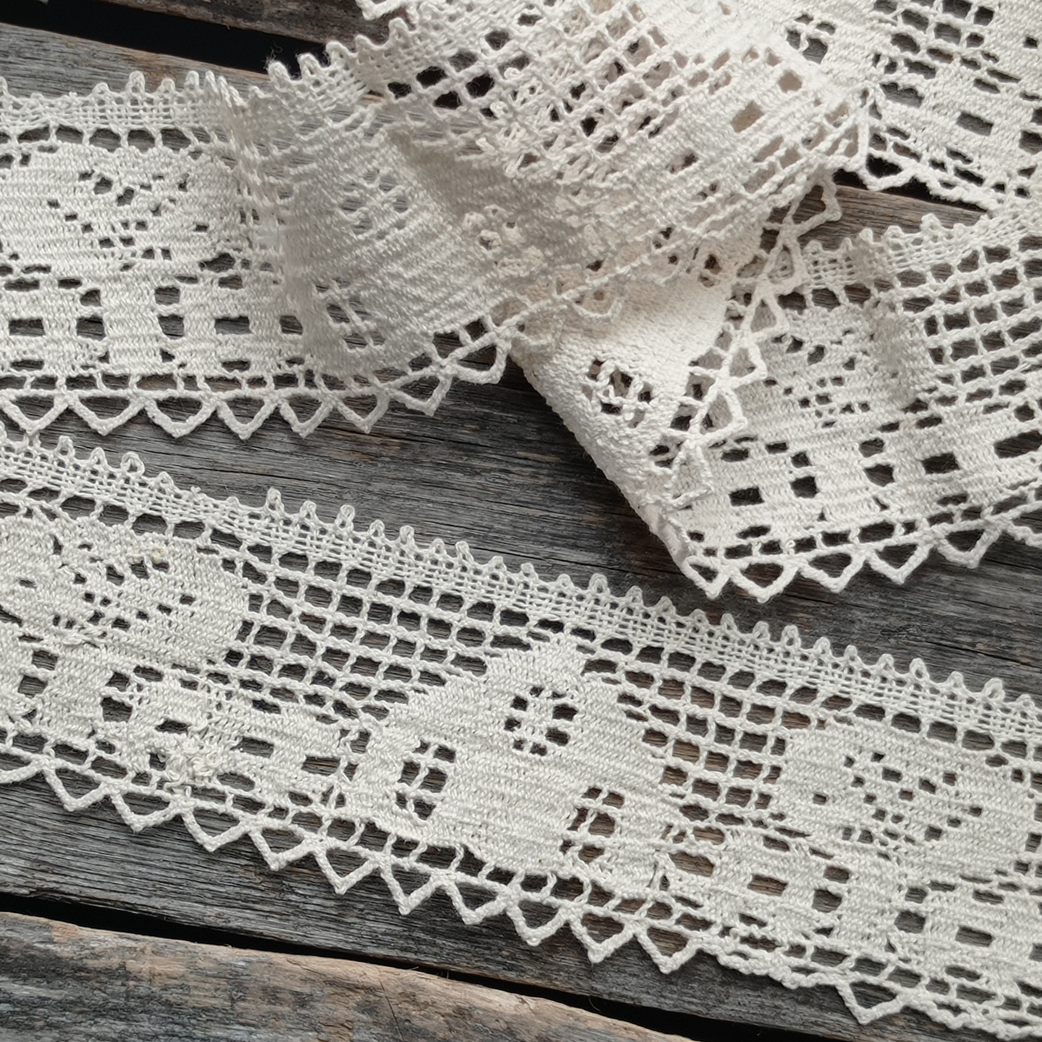 Кружево вязаное 6,5см "Деревенька" цвет кремовый (8170204)