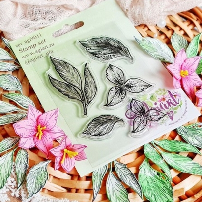Набор штампов Agiart "Ботанические зарисовки: Лилии"