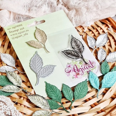 Набор штамп + нож Agiart "Листики ясеня"