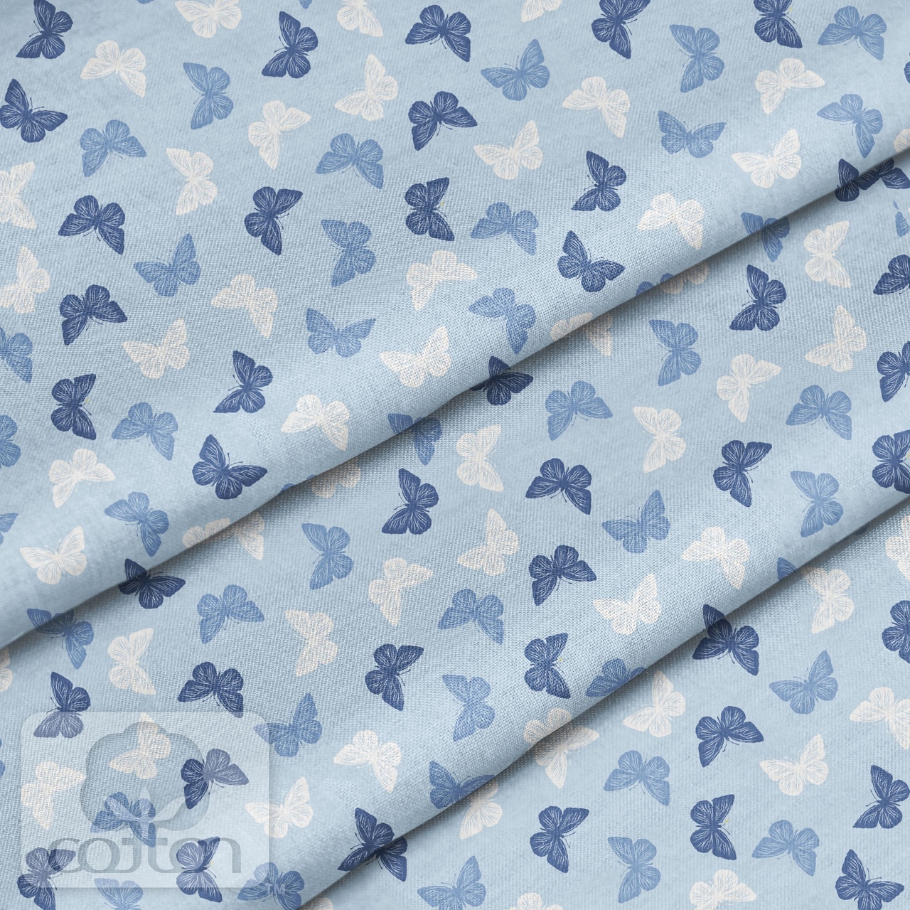 Отрез ткани 100 % хлопок-премиум, 80 х 50 см Бабочки на голубом