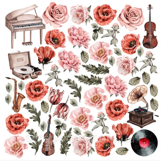 Лист с картинками для вырезания СкрепочкаСкрап «Music»