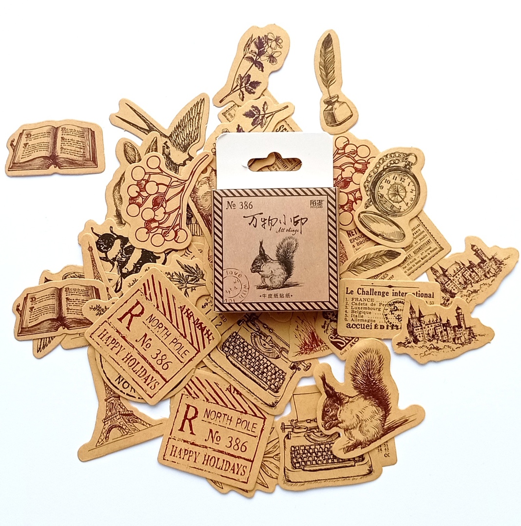 Наклейки в коробочке "Оттиски штампов ботаника" на крафте