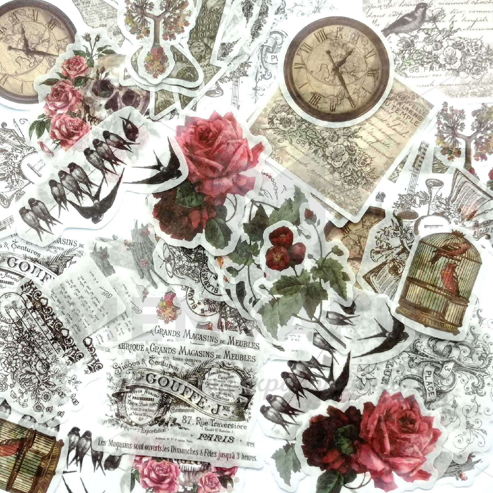 Вырубные элементы из кальки на клеевой основе "Винтажные картинки"