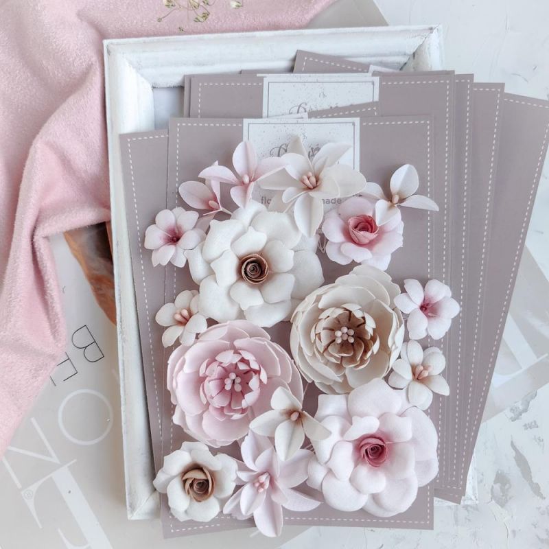 Набор тканевых цветов Pastel Flowers "DIAMOND" бежево-розовый