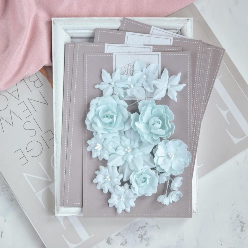 Набор тканевых цветов Pastel Flowers "Базовый микс" мятный