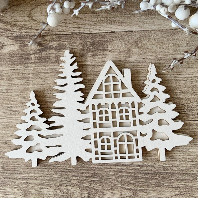 Чипборд LeoMAMMY "2D Елочки с домиком"