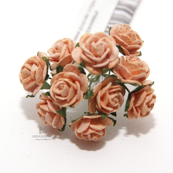 Букет мини-розочек 1,5 см открытых. Цвет персиково-оранжевый