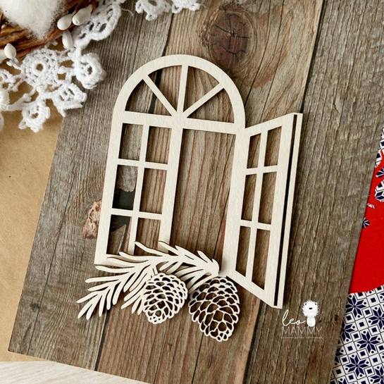 Чипборд LeoMAMMY "Окно с сосновой веточкой и шишками"