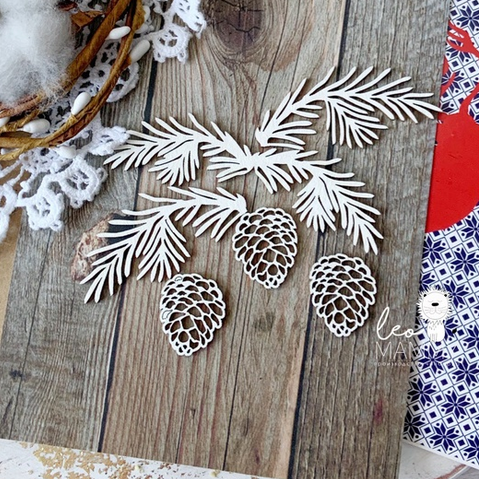 Чипборд LeoMAMMY "Набор сосновых веточек с шишками"