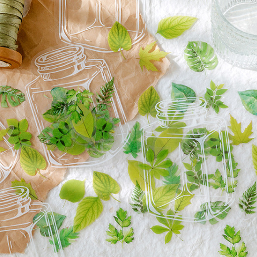 Ацетатные наклейки "Зелёные листья в банке"