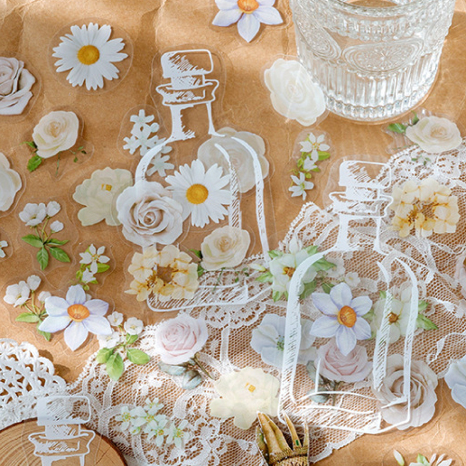 Ацетатные наклейки "Белые цветы в бутылке"