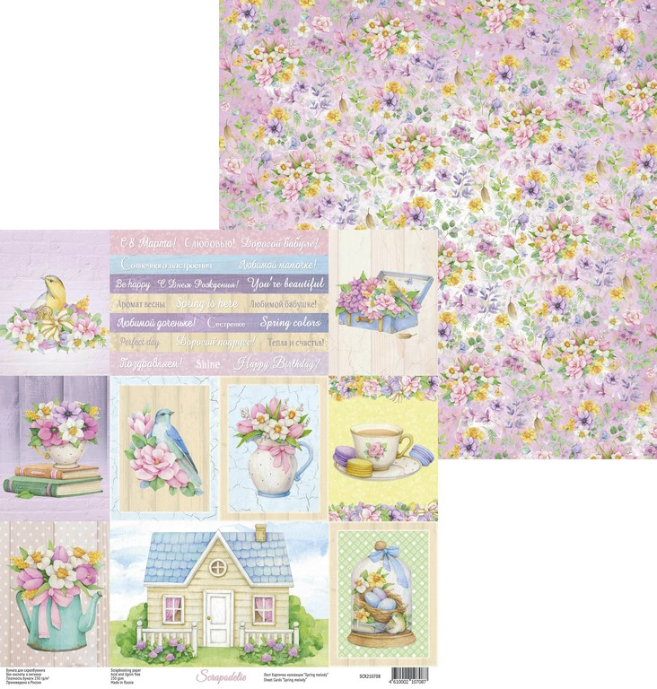 Бумага Scrapodelie "Spring Melody" лист Карточки (SCR40)