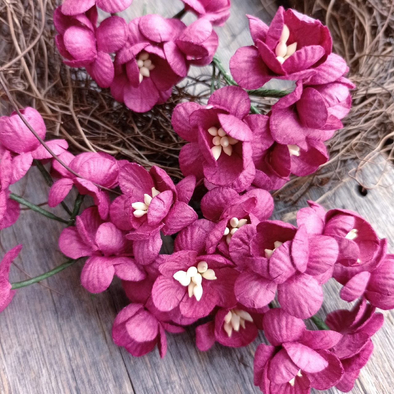 Букет "Цветы вишни 2,5 см" 5шт Фуксия