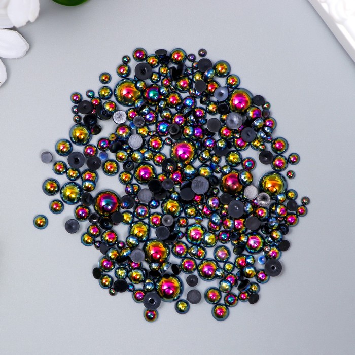 Половинки бусин Чёрный бензин 3-10мм