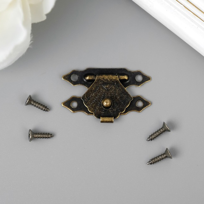 Замочек металлический для шкатулки+гвозди, цвет бронза (306)