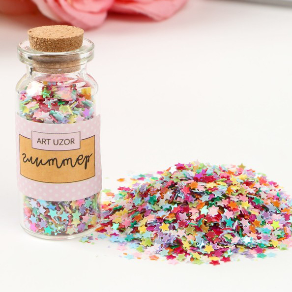 Глиттер звёздочки мини в банке АртУзор Цвет микс