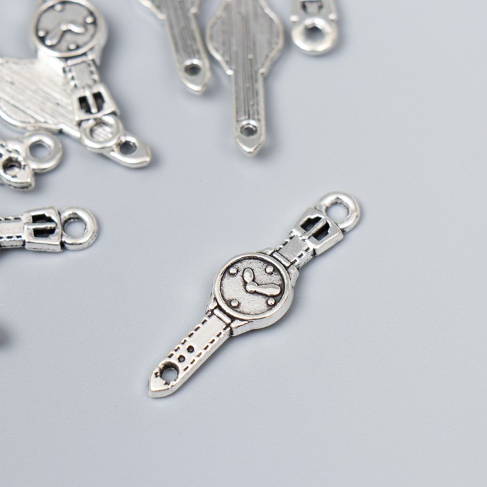 Подвеска металлическая "Наручные часы с круглым циферблатом" Серебряный