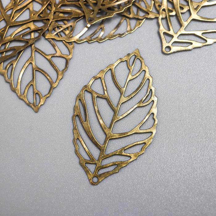 Подвеска металлическая "Листик скелетированный" Бронза (298)