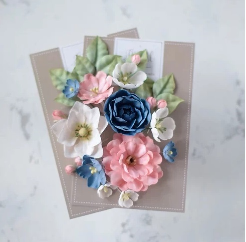 Набор тканевых цветов Pastel Flowers "Романс" сине-розовый