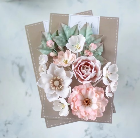 Набор тканевых цветов Pastel Flowers "Романс" бежево-розовый