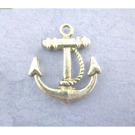 Подвеска металлическая "Якорь с канатом". Цвет серебряный. (130)