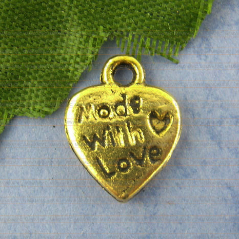 Подвеска металлическая "Made with love". Цвет античное золото. (103)