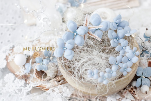 Набор тканевых цветов ME Flowers "Гортензии" голубые