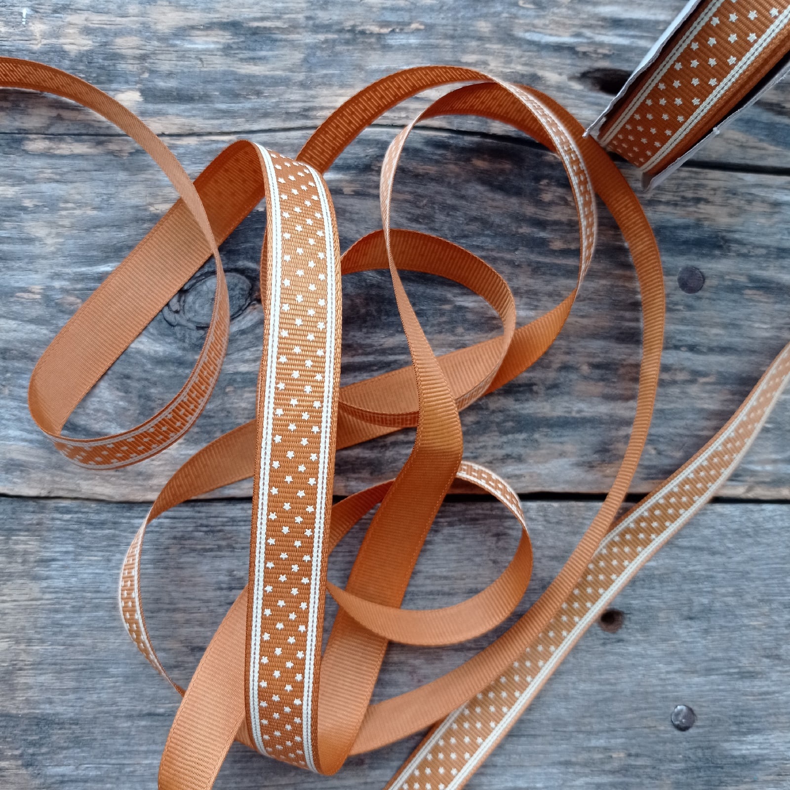 Лента репсовая со звёздочками 15 мм Корица