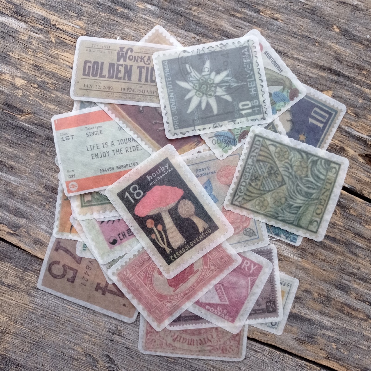 Наклейки на матовой кальке "Марки"