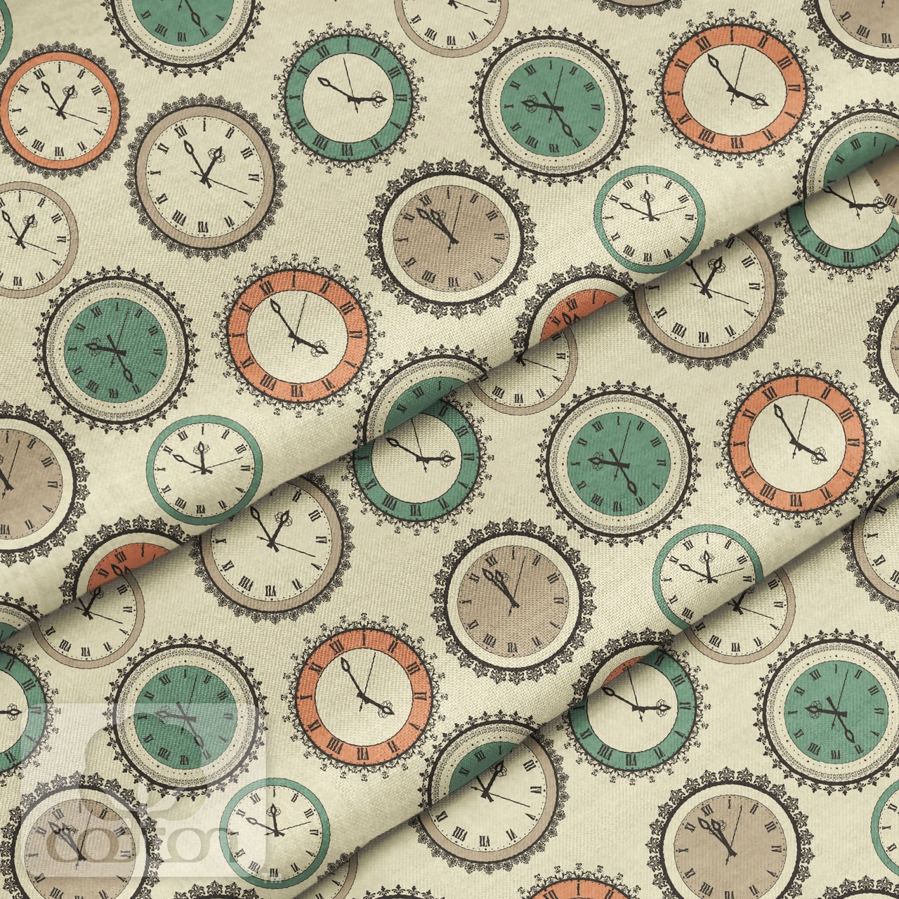 Отрез ткани 100 % хлопок-премиум 80 х 32 см Часики