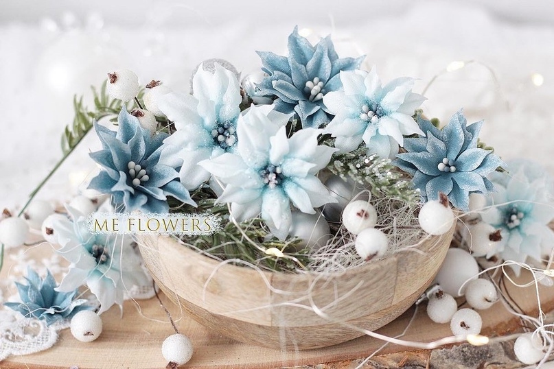 Набор тканевых пуансетий ME Flowers "Морозное утро"