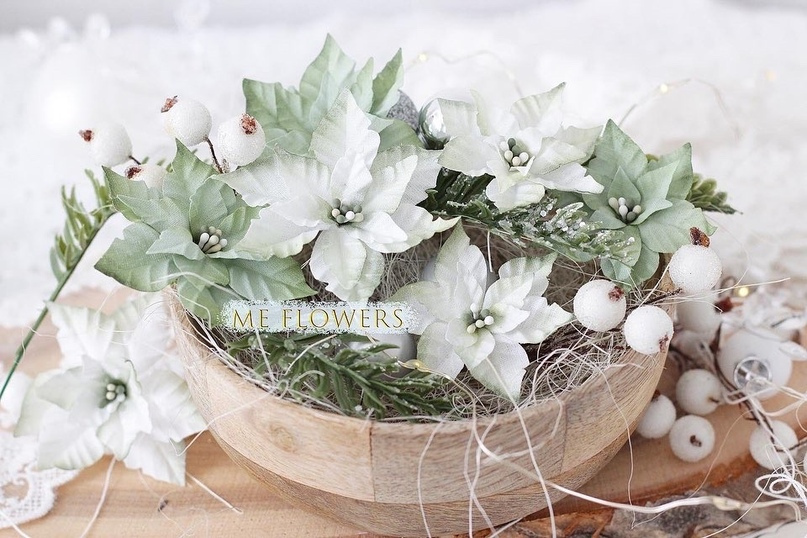 Набор тканевых пуансетий ME Flowers "Морозный хрусталь"