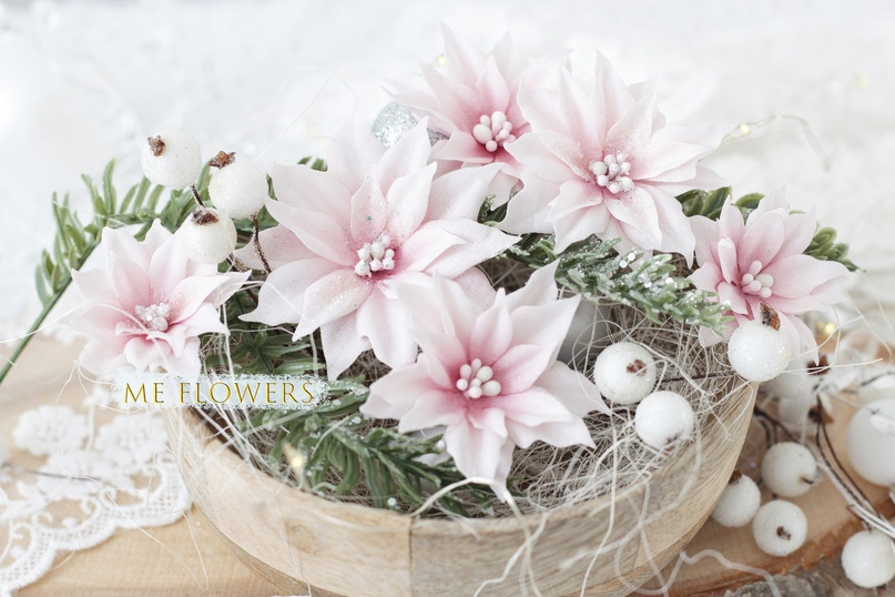 Набор тканевых пуансетий ME Flowers "Снежный пунш"