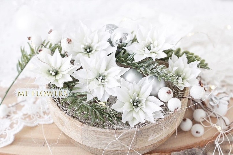 Набор тканевых пуансетий ME Flowers "Снежинки