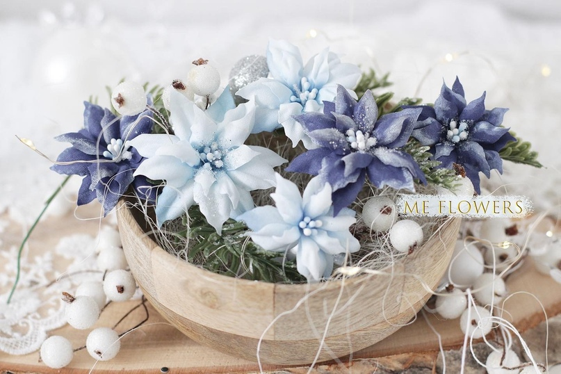 Набор тканевых пуансетий ME Flowers "Льдинки 2"