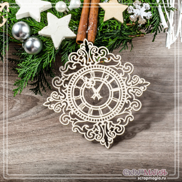Чипборд Скрапмагия "Часы в ажурной рамке" 80х83 мм