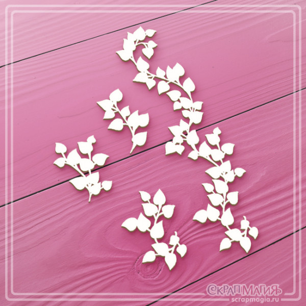 Чипборд Скрапмагия "Веточки с листочками" 4 эл