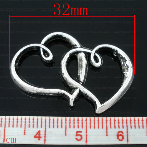 Подвеска "Двойное сердце". Цвет серебряный (116)