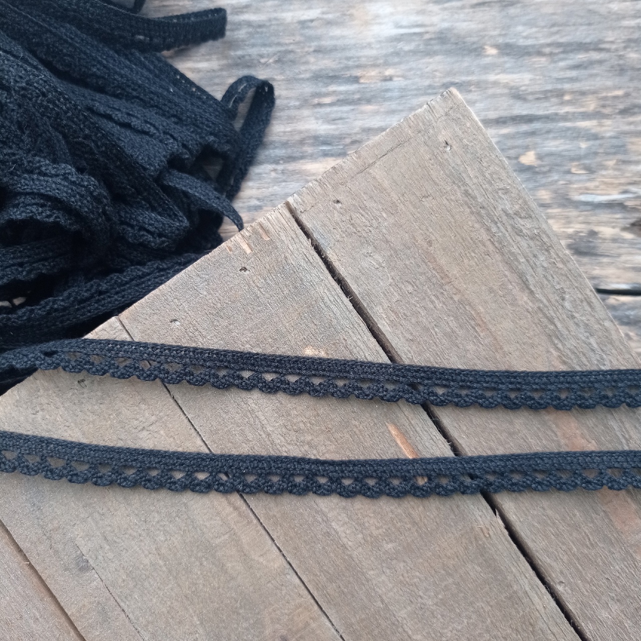 Кружево вязаное 1см "Фестоны" Чёрный