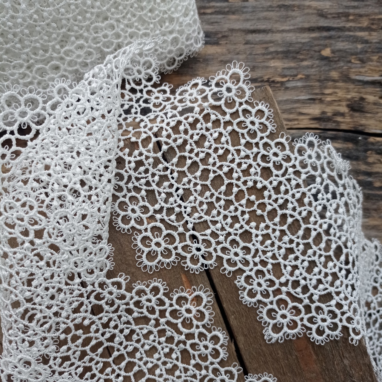 Кружево ажурное плетёное "Двусторонняя Сакура" Белый