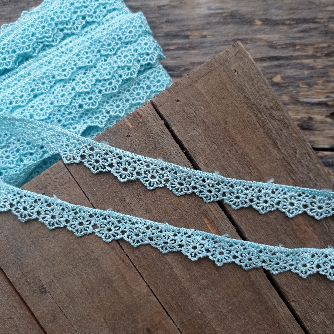 Кружево гипюр 1,5см "Цветочки в ряд" Голубой