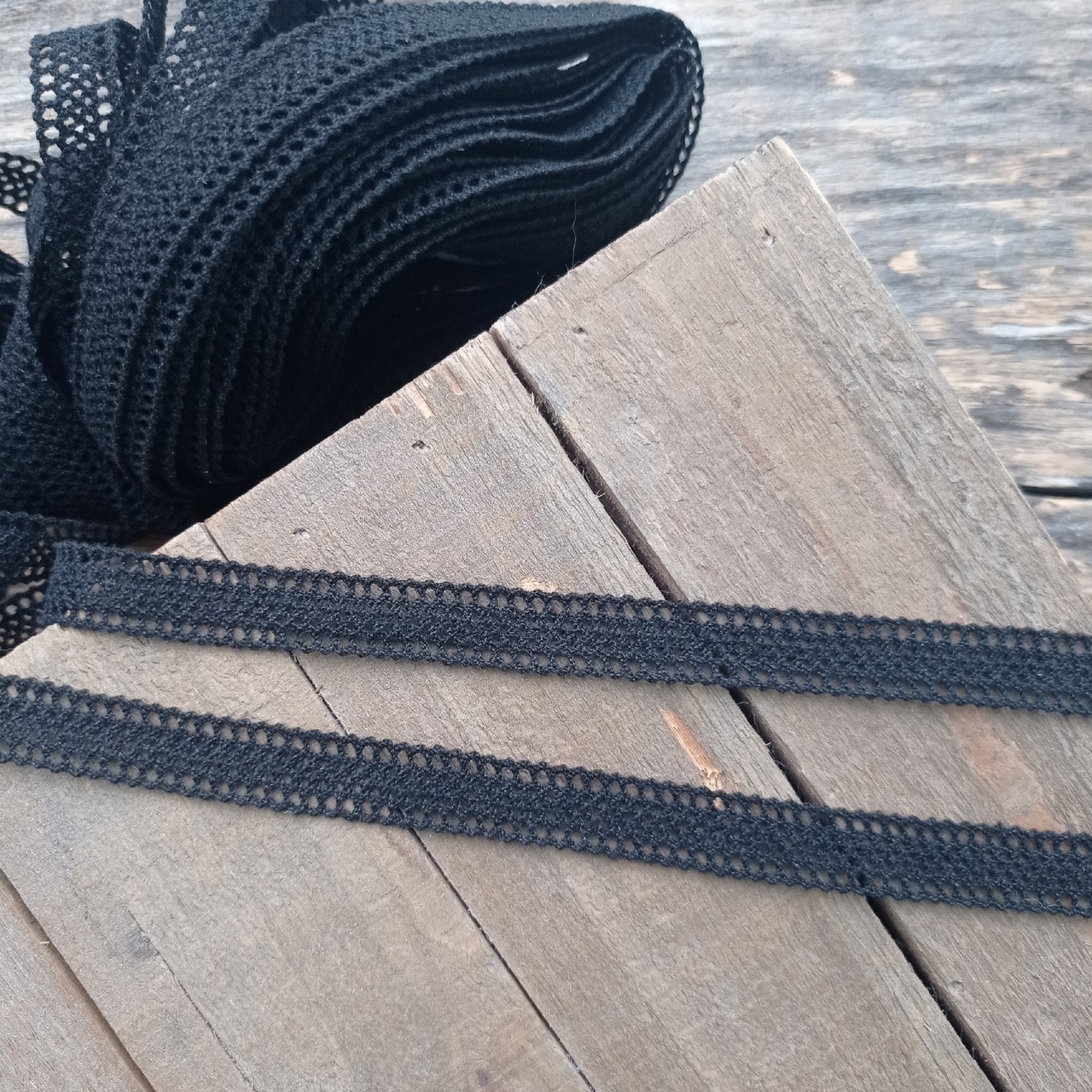 Кружево лён 1см "Сетка" Чёрный