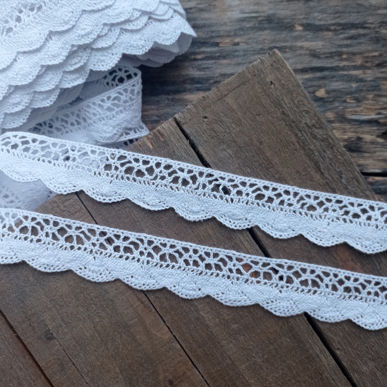 Кружево вязаное 2см "Сетка и фестон" Белый