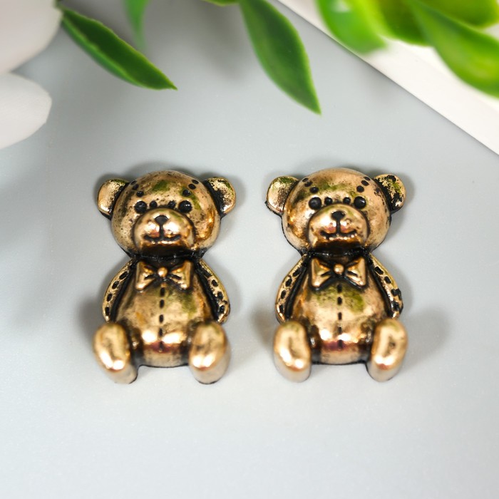 Металлический декор "Медвежонок с бантом" Состаренное золото (303)