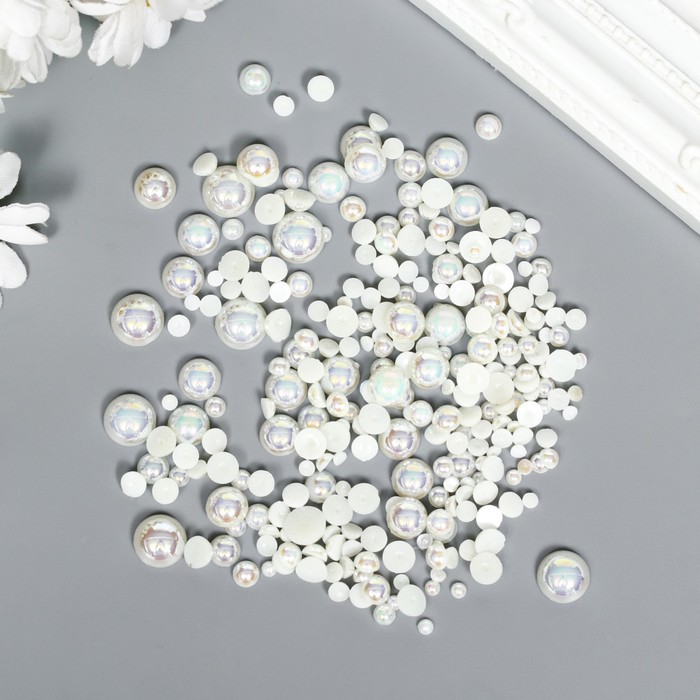 Половинки бусин Кремовый перламутр 3-10мм