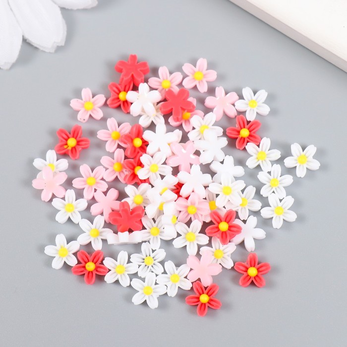 Декор пластиковый в наборе "Незабудки" Белый, Красный, Розовый