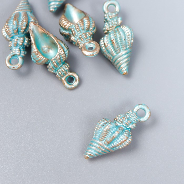 Подвеска металлическая "Ракушка золото с голубым" (219)