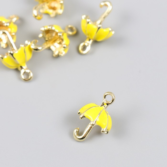 Подвеска металлическая с эмалью"Зонтик" Жёлтый с золотом