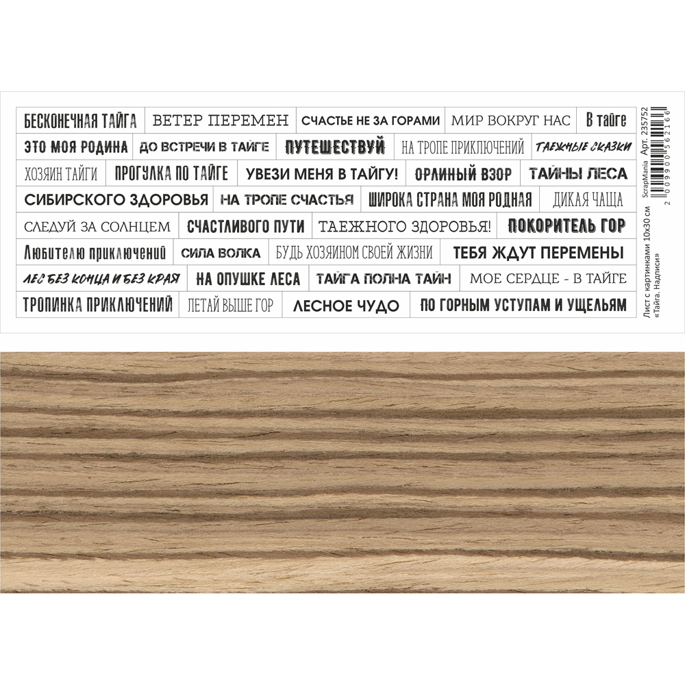 Бумага 10х30 см ScrapMania "Тайга" Надписи (SMA230)