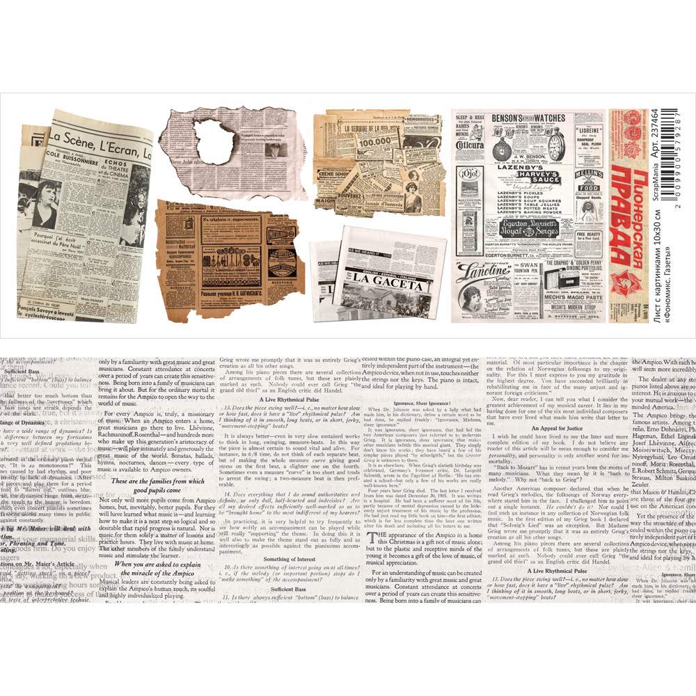 Бумага 10х30 см ScrapMania "Фономикс" Газеты (SMA245)